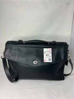 Vintage Coach Black Leather Turnlock Briefcase Messenger Travel Bag